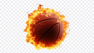 Fiery basketball ablaze, intense orange and red flames engulfing the ball. Dramatic fire basketball image for blog post